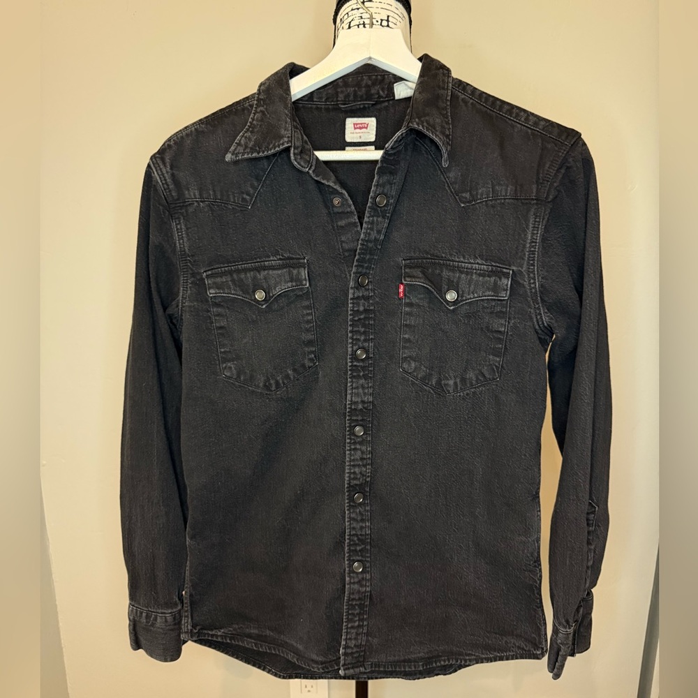Levi's® Mens Long Sleeve Western Shirt, Black Denim Rinse, Size SMALL - Picture 4 of 13